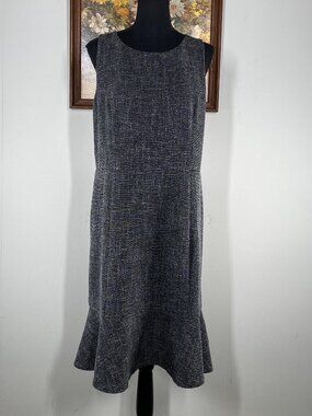 Ann Taylor Factory Ponte Fluted Hem Dress Women's 12 Round Neck Sleeveless Gray